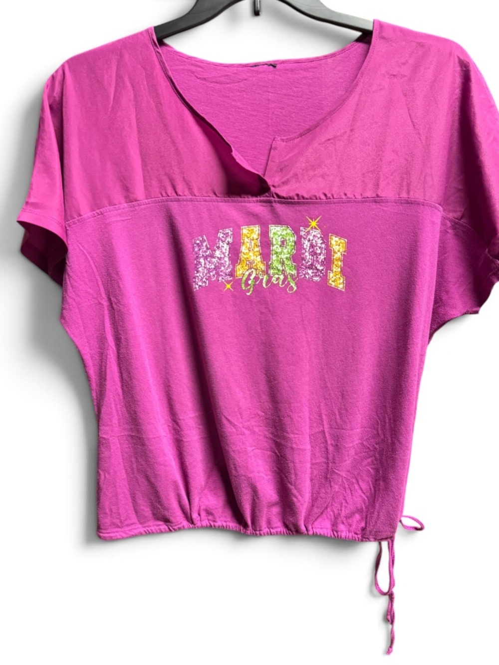 Women's Large Purple Mardi Gras Graphic Shirt New Orleans NOLA Baggy Top